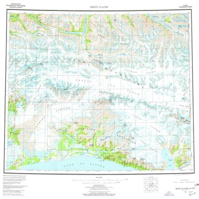 YellowMaps Bering Glacier AK topo map, 1:250000 Scale, 1 X 3 Degree, Historical, 1959, Updated 1977, 22.4 x 28.5 in - Polypropylene