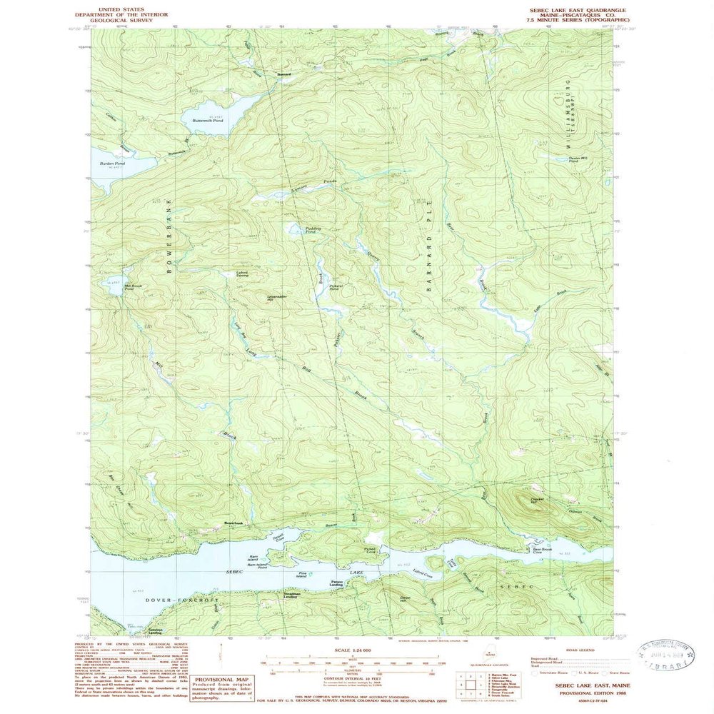 YellowMaps Sebec Lake East ME topo map, 1:24000 Scale, 7.5 X 7.5 Minute, Historical, 1988, Updated 1988, 26.8 x 22 in - Polypropylene