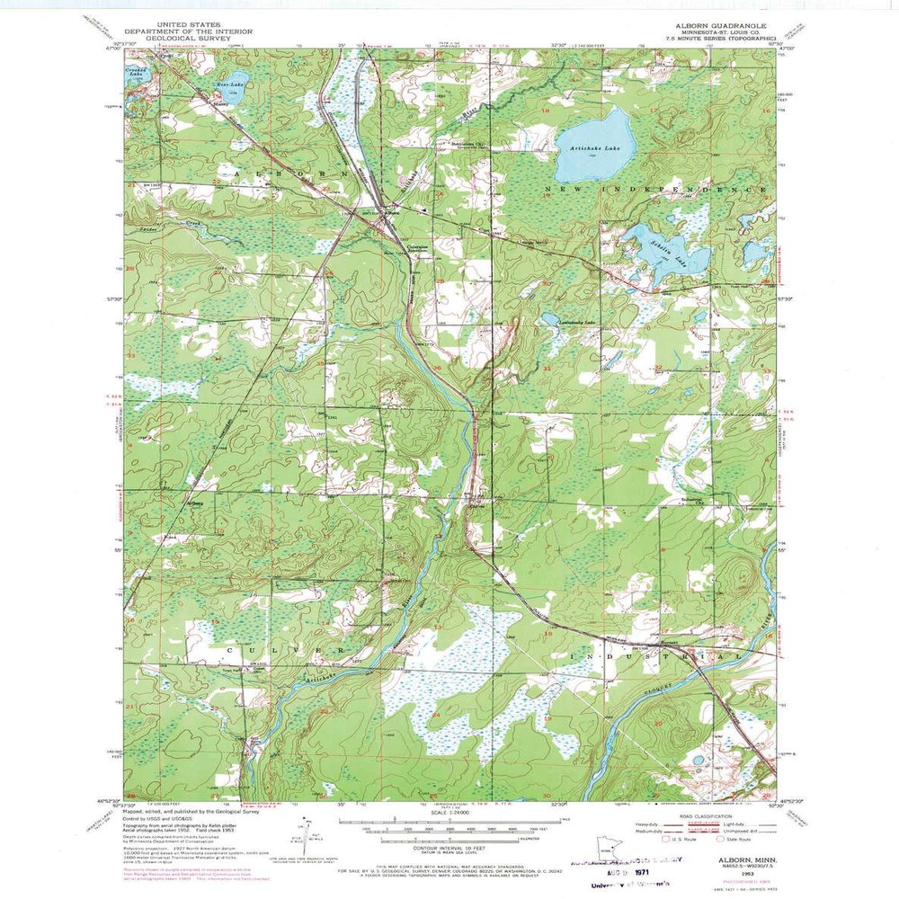 YellowMaps Alborn MN topo map, 1:24000 Scale, 7.5 X 7.5 Minute, Historical, 1953, Updated 1971, 27.23 x 21.53 in - Polypropylene
