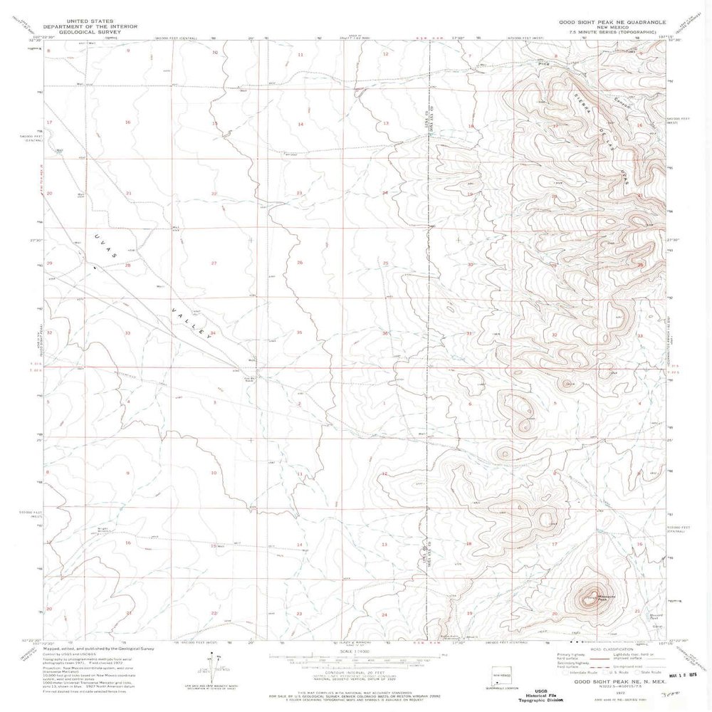 YellowMaps Good Sight Peak NE NM topo map, 1:24000 Scale, 7.5 X 7.5 Minute, Historical, 1972, Updated 1975, 27 x 22.1 in - Tyvek