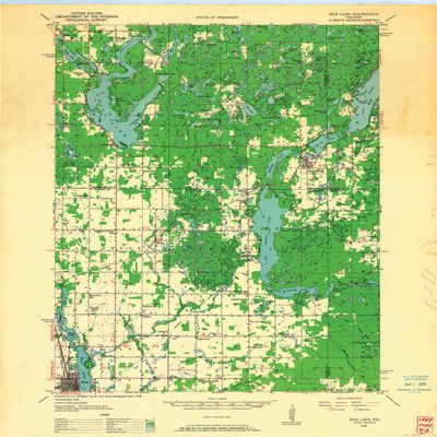 YellowMaps Rice Lake WI topo map, 1:48000 Scale, 15 X 15 Minute, Historical, 1949, Updated 1961, 27.19 x 21.54 in - Tyvek
