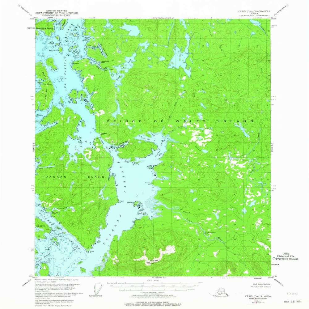 YellowMaps Craig D 4 AK topo map, 1:63360 Scale, 15 X 15 Minute, Historical, 1949, Updated 1964, 20.8 x 17 in - Polypropylene