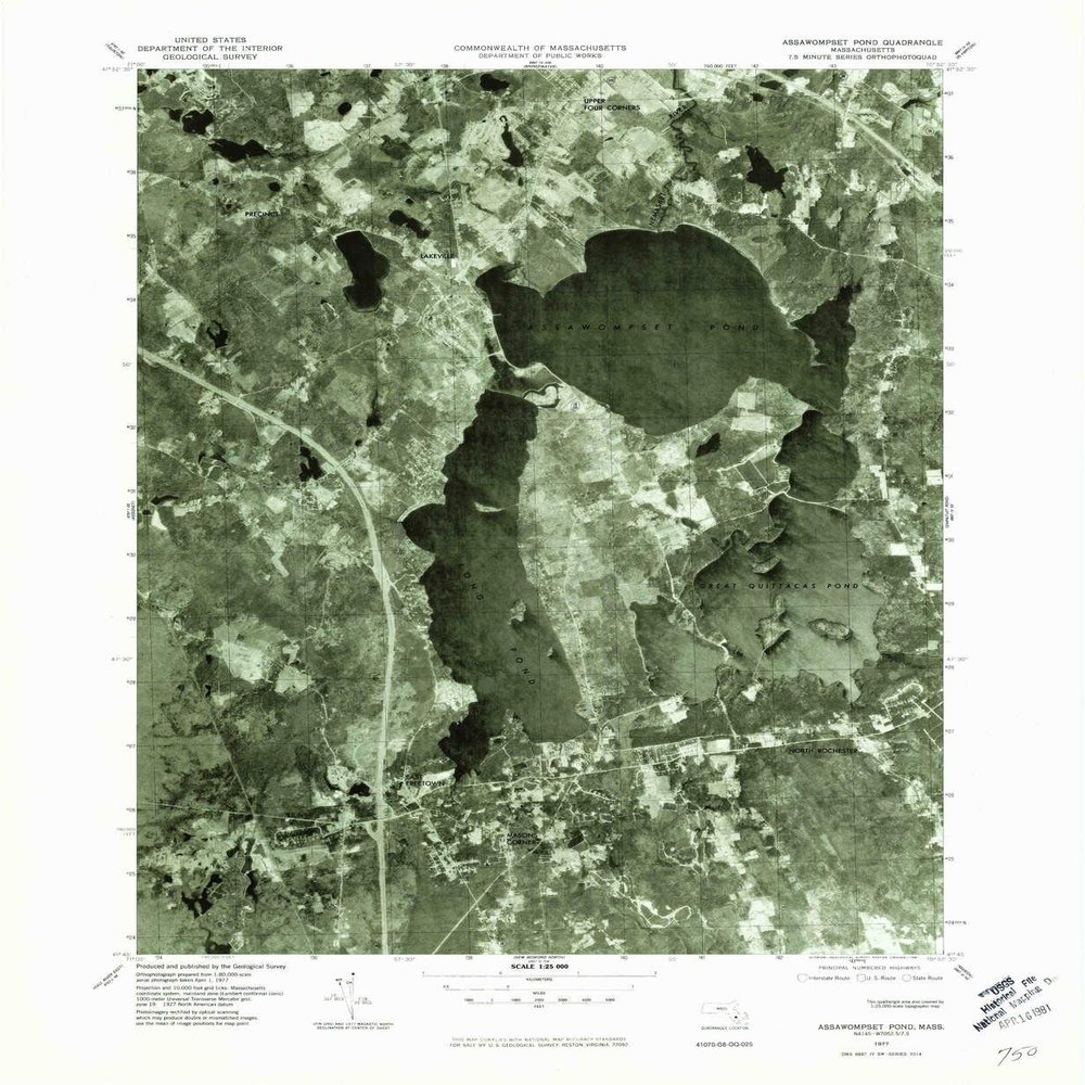 YellowMaps Assawompset Pond MA topo map, 1:24000 Scale, 7.5 X 7.5 Minute, Historical, 1977, Updated 1981, 27.9 x 22.9 in - Polypropylene