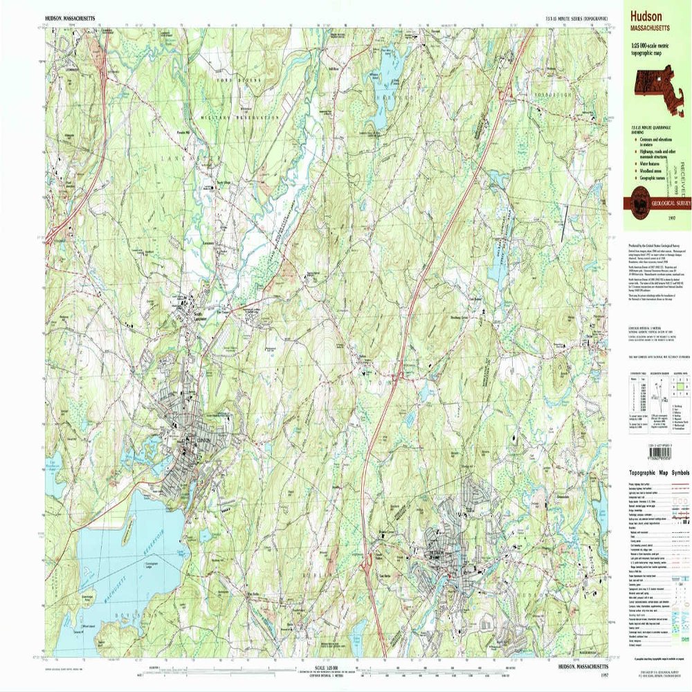 YellowMaps Hudson MA topo map, 1:25000 Scale, 7.5 X 15 Minute, Historical, 1997, Updated 1999, 24 x 39.8 in - Polypropylene