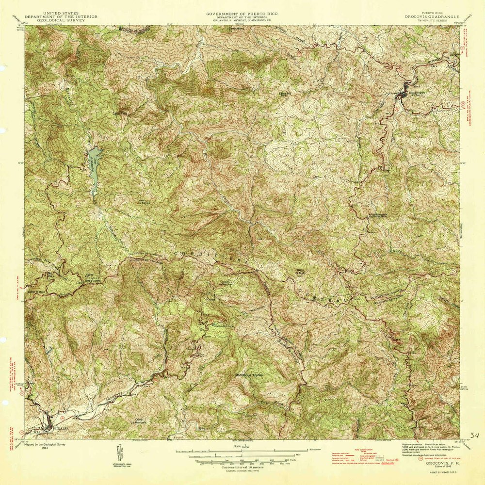YellowMaps Orocovis PR topo map, 1:30000 Scale, 7.5 X 7.5 Minute, Historical, 1946, 21.3 x 19.4 in - Tyvek