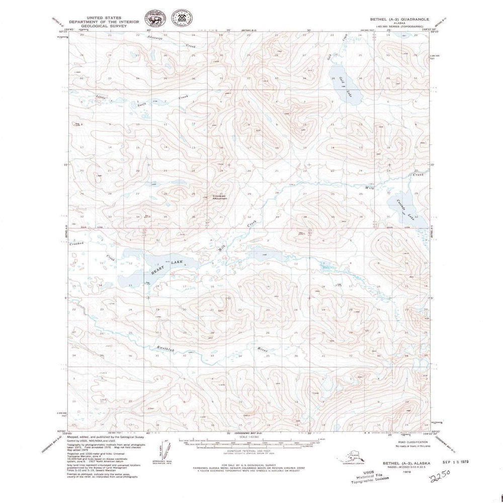 YellowMaps Bethel A 2 AK topo map, 1:63360 Scale, 15 X 15 Minute, Historical, 1979, Updated 1979, 21.8 x 18 in - Tyvek