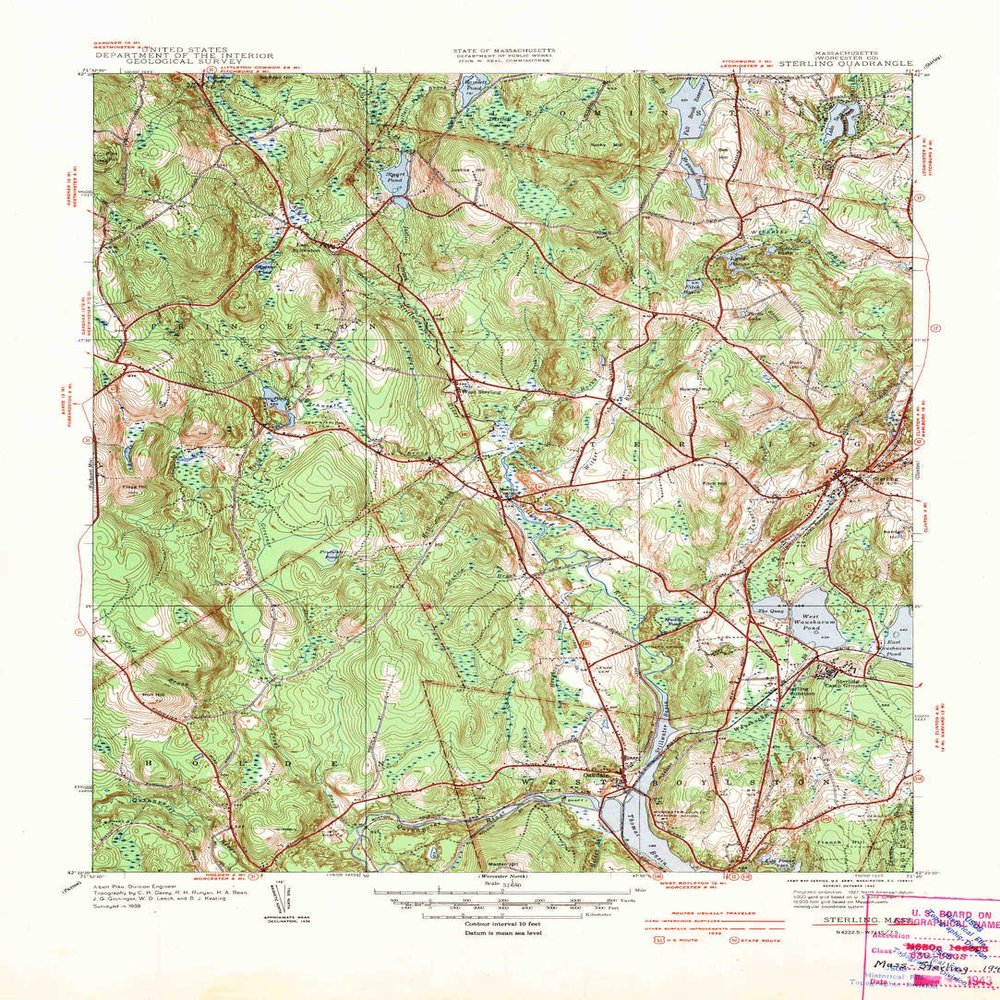 YellowMaps Sterling MA topo map, 1:31680 Scale, 7.5 X 7.5 Minute, Historical, 1942, 21.6 x 15.6 in - Polypropylene