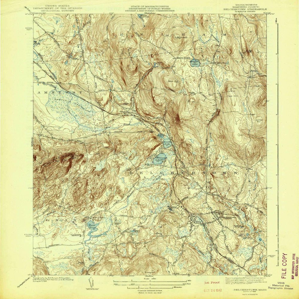 YellowMaps Belchertown MA topo map, 1:31680 Scale, 7.5 X 7.5 Minute, Historical, 1942, 19.8 x 16.4 in - Tyvek