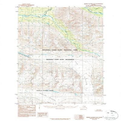 YellowMaps Bering Glacier D 8 AK topo map, 1:63360 Scale, 15 X 15 Minute, Historical, 1984, Updated 1984, 21.7 x 18 in - Tyvek