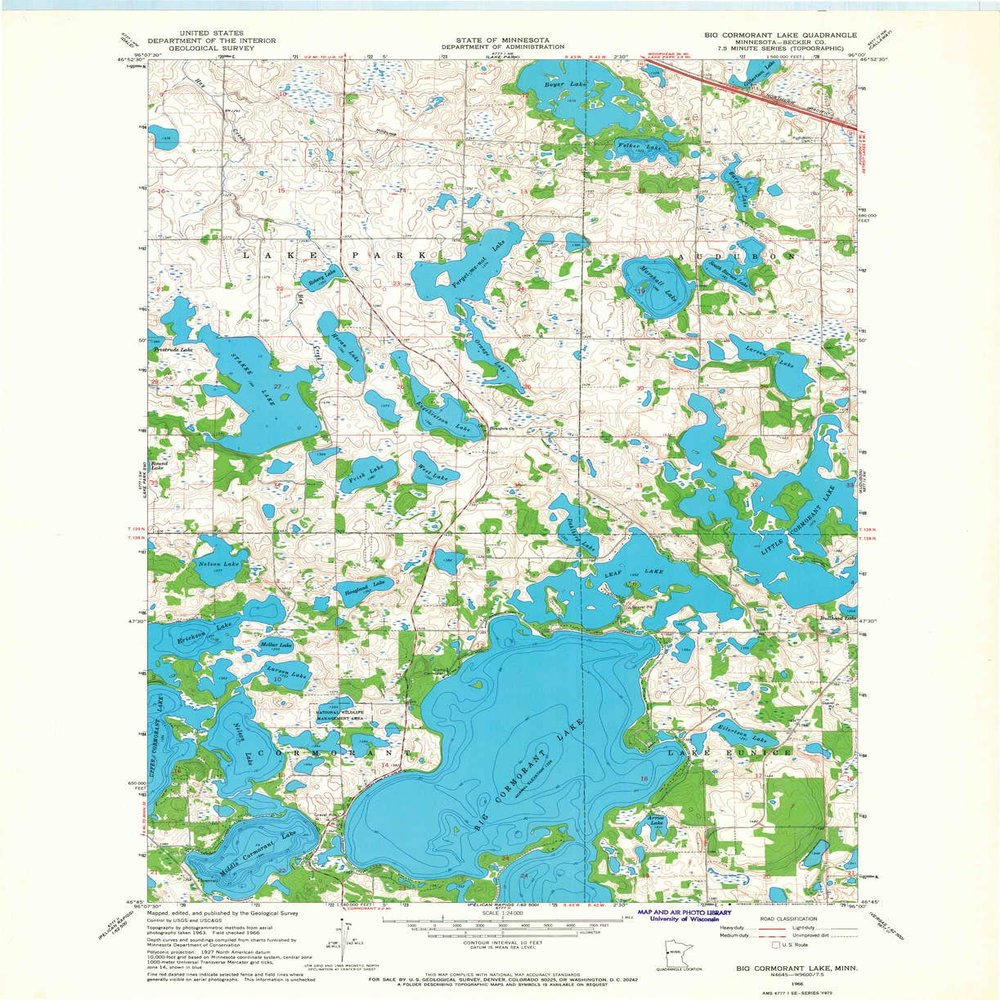 YellowMaps Big Cormorant Lake MN topo map, 1:24000 Scale, 7.5 X 7.5 Minute, Historical, 1966, Updated 1967, 27.23 x 21.53 in - Tyvek