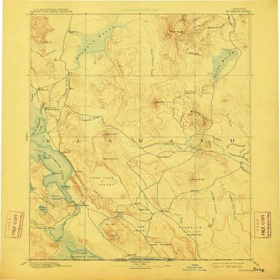 YellowMaps Klamath OR topo map, 1:250000 Scale, 1 X 1 Degree, Historical, 1894, Updated 1910, 19.9 x 16.5 in - Polypropylene