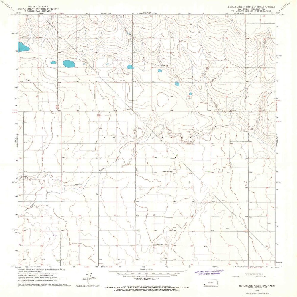 YellowMaps Syracuse West SW KS topo map, 1:24000 Scale, 7.5 X 7.5 Minute, Historical, 1966, Updated 1967, 26.87 x 20.85 in - Polypropylene
