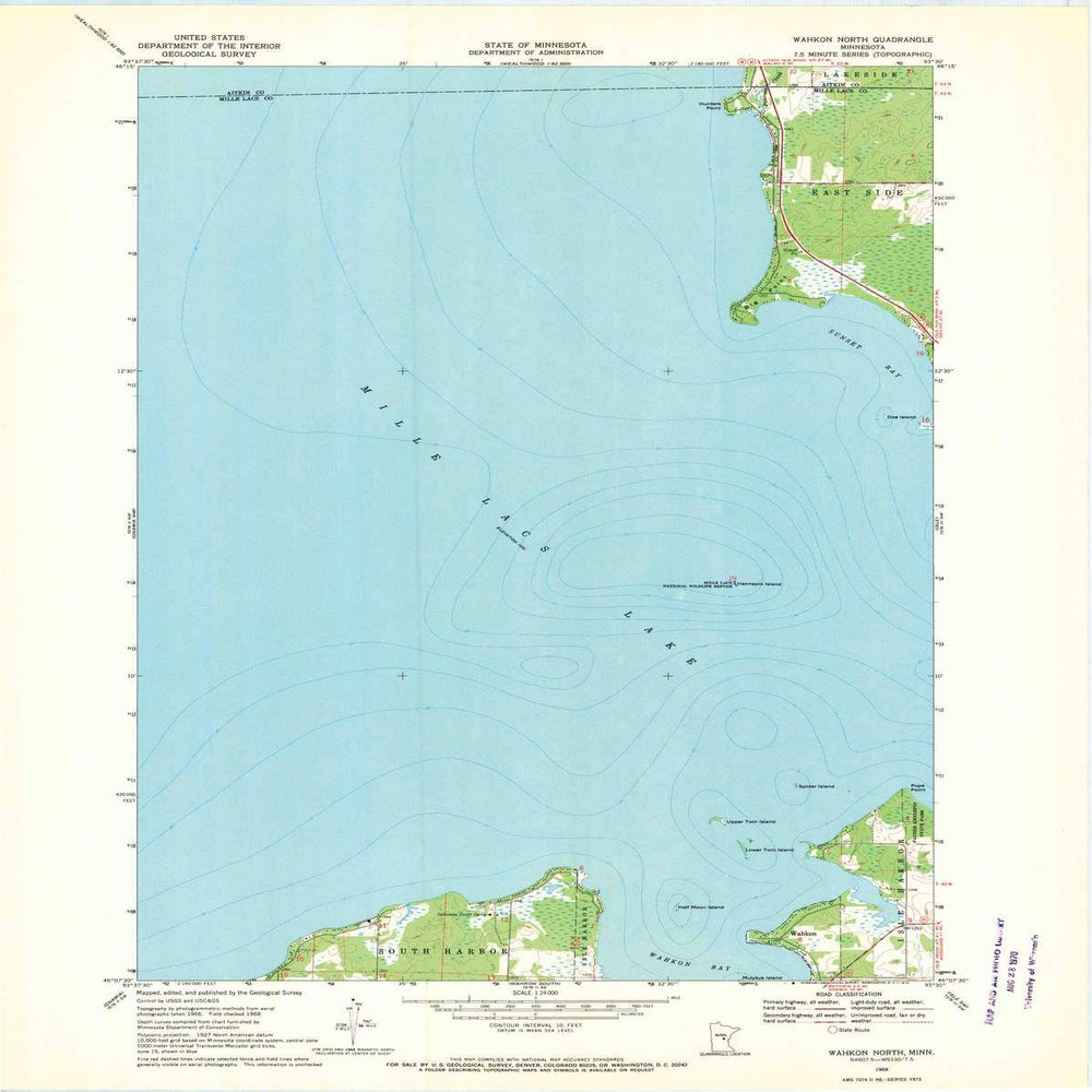 YellowMaps Wahkon North MN topo map, 1:24000 Scale, 7.5 X 7.5 Minute, Historical, 1968, Updated 1970, 27.23 x 21.53 in - Polypropylene