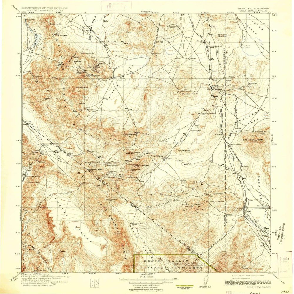 YellowMaps LIDA NV topo map, 1:250000 Scale, 1 X 1 Degree, Historical, 1913, Updated 1936, 19.9 x 16.5 in - Tyvek