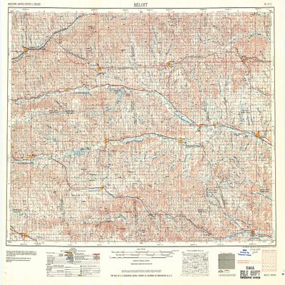 YellowMaps Beloit KS topo map, 1:250000 Scale, 1 X 2 Degree, Historical, 1959, Updated 1959, 21.83 x 29.65 in - Polypropylene