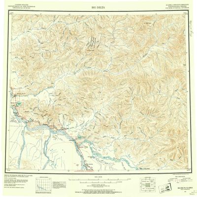 YellowMaps Big Delta AK topo map, 1:250000 Scale, 1 X 3 Degree, Historical, 1951, Updated 1954, 22.3 x 25.4 in - Polypropylene