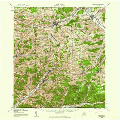 YellowMaps Belmont NY topo map, 1:62500 Scale, 15 X 15 Minute, Historical, 1939, Updated 1961, 21 x 17.1 in - Polypropylene