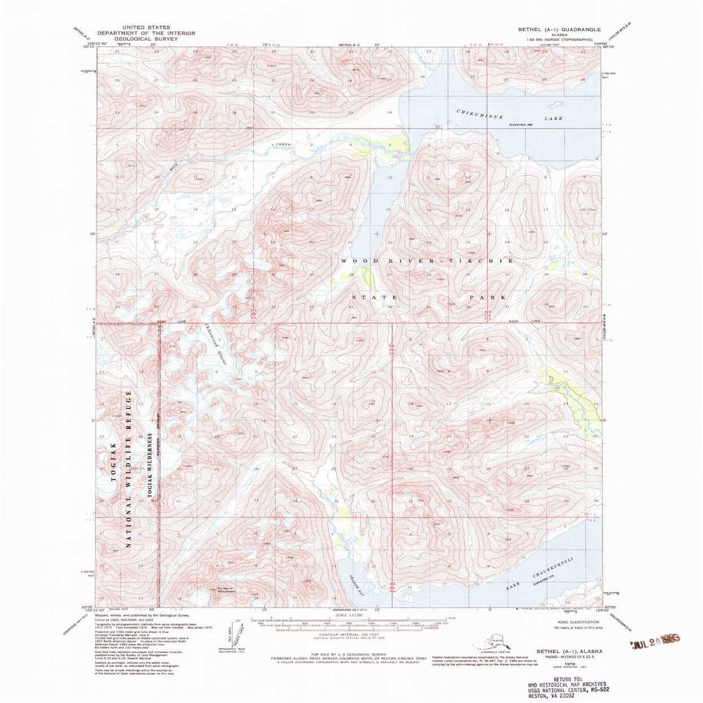YellowMaps Bethel A 1 AK topo map, 1:63360 Scale, 15 X 15 Minute, Historical, 1979, Updated 1983, 21.7 x 18 in - Polypropylene
