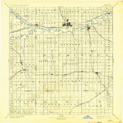 YellowMaps Abilene KS topo map, 1:125000 Scale, 30 X 30 Minute, Historical, 1894, Updated 1933, 20.01 x 16.31 in - Polypropylene
