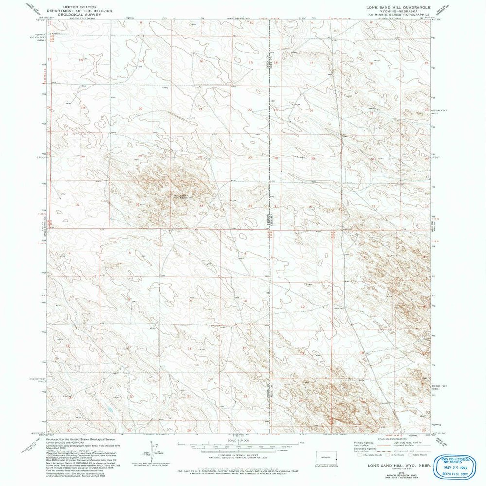 YellowMaps Lone Sand Hill WY topo map, 1:24000 Scale, 7.5 X 7.5 Minute, Historical, 1978, Updated 1993, 26.8 x 21.4 in - Polypropylene