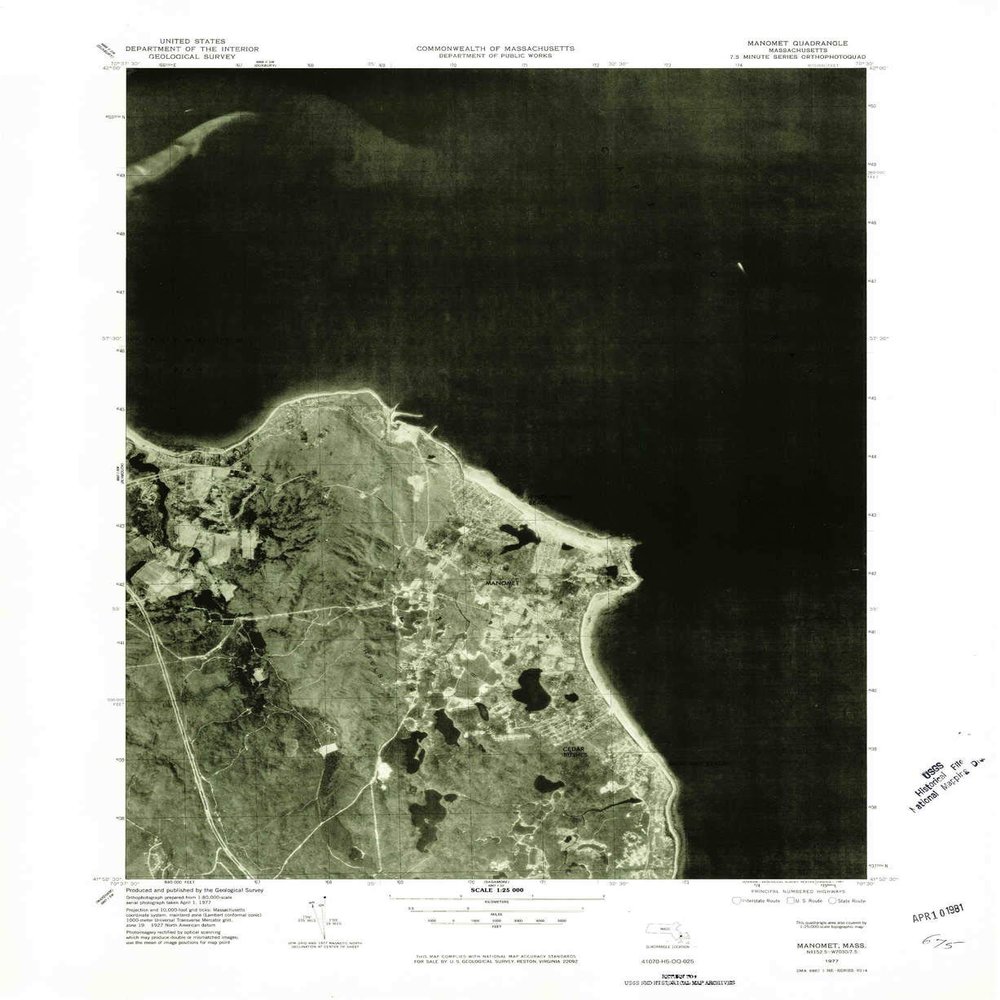 YellowMaps Manomet MA topo map, 1:25000 Scale, 7.5 X 7.5 Minute, Historical, 1977, Updated 1981, 27 x 22 in - Polypropylene