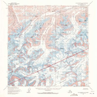 YellowMaps Mount McKinley A 2 AK topo map, 1:63360 Scale, 15 X 15 Minute, Historical, 1954, Updated 1972, 20.8 x 19 in - Tyvek