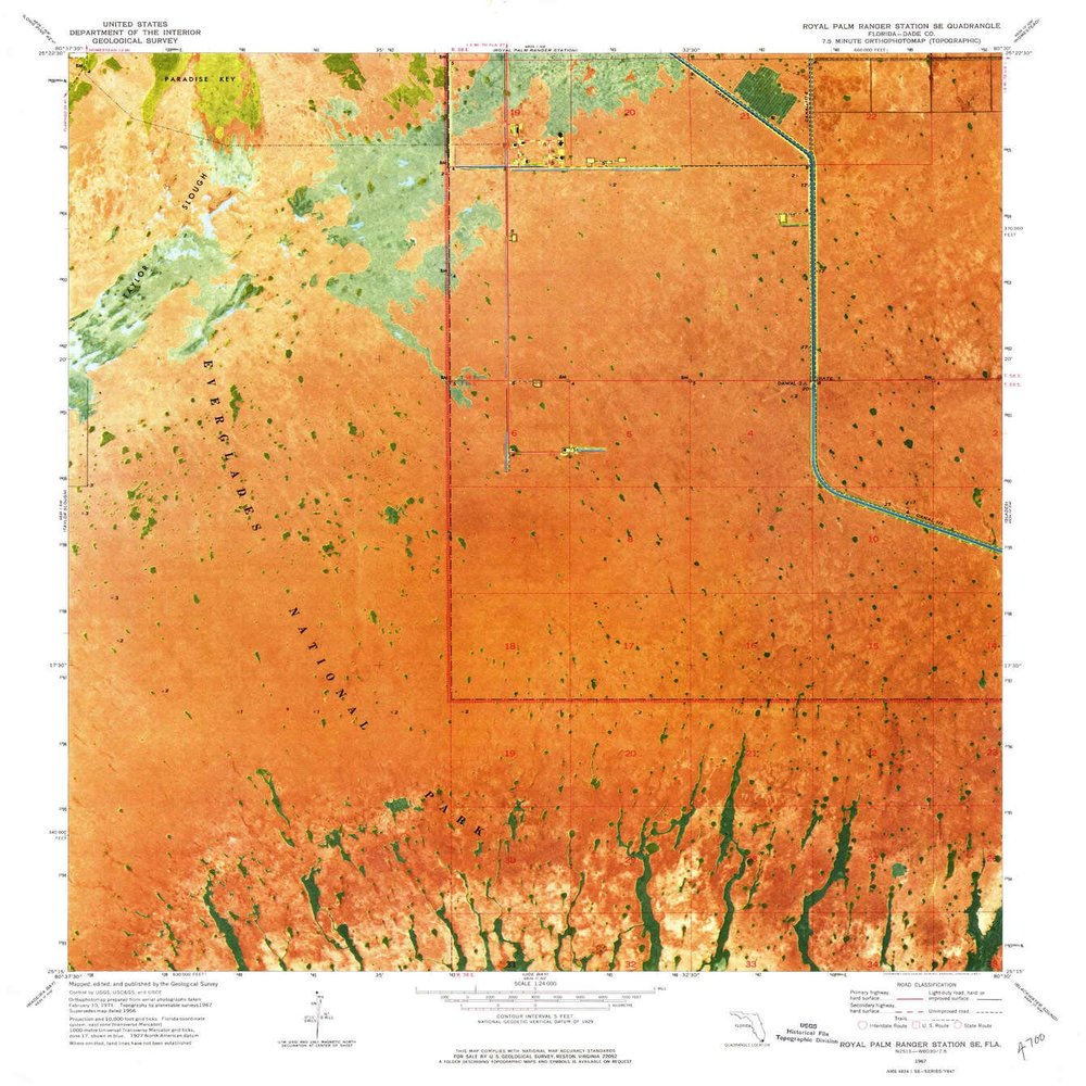 YellowMaps Royal Palm Ranger Station SE FL topo map, 1:24000 Scale, 7.5 X 7.5 Minute, Historical, 1967, Updated 1977, 26.9 x 24 in - Polypropylene