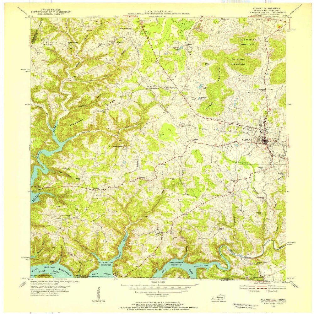 YellowMaps Albany KY topo map, 1:24000 Scale, 7.5 X 7.5 Minute, Historical, 1954, Updated 1955, 27.5 x 22.5 in - Tyvek