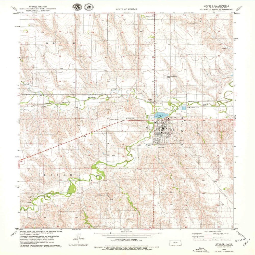 YellowMaps Atwood KS topo map, 1:24000 Scale, 7.5 X 7.5 Minute, Historical, 1978, Updated 1979, 27.02 x 21 in - Polypropylene