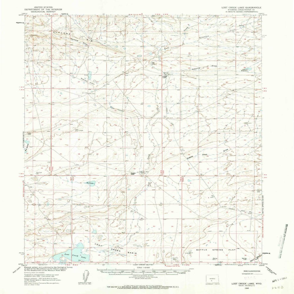 YellowMaps Lost Creek Lake WY topo map, 1:62500 Scale, 15 X 15 Minute, Historical, 1960, Updated 1963, 20.7 x 16.2 in - Polypropylene