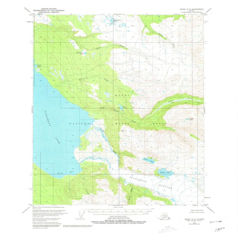 YellowMaps Kenai A 2 AK topo map, 1:63360 Scale, 15 X 15 Minute, Historical, 1951, Updated 1980, 21.7 x 18.1 in - Polypropylene