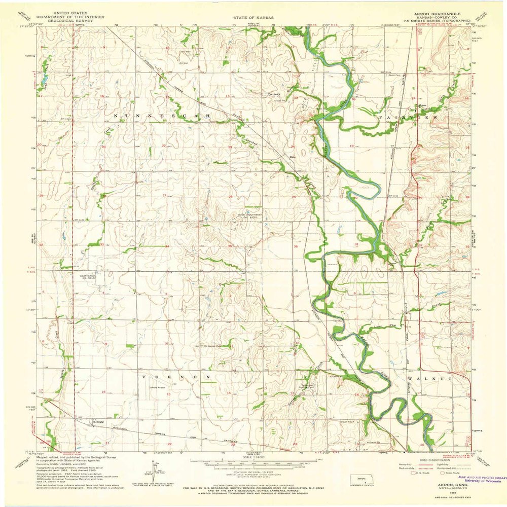 YellowMaps Akron KS topo map, 1:24000 Scale, 7.5 X 7.5 Minute, Historical, 1965, Updated 1966, 27.14 x 21.2 in - Tyvek