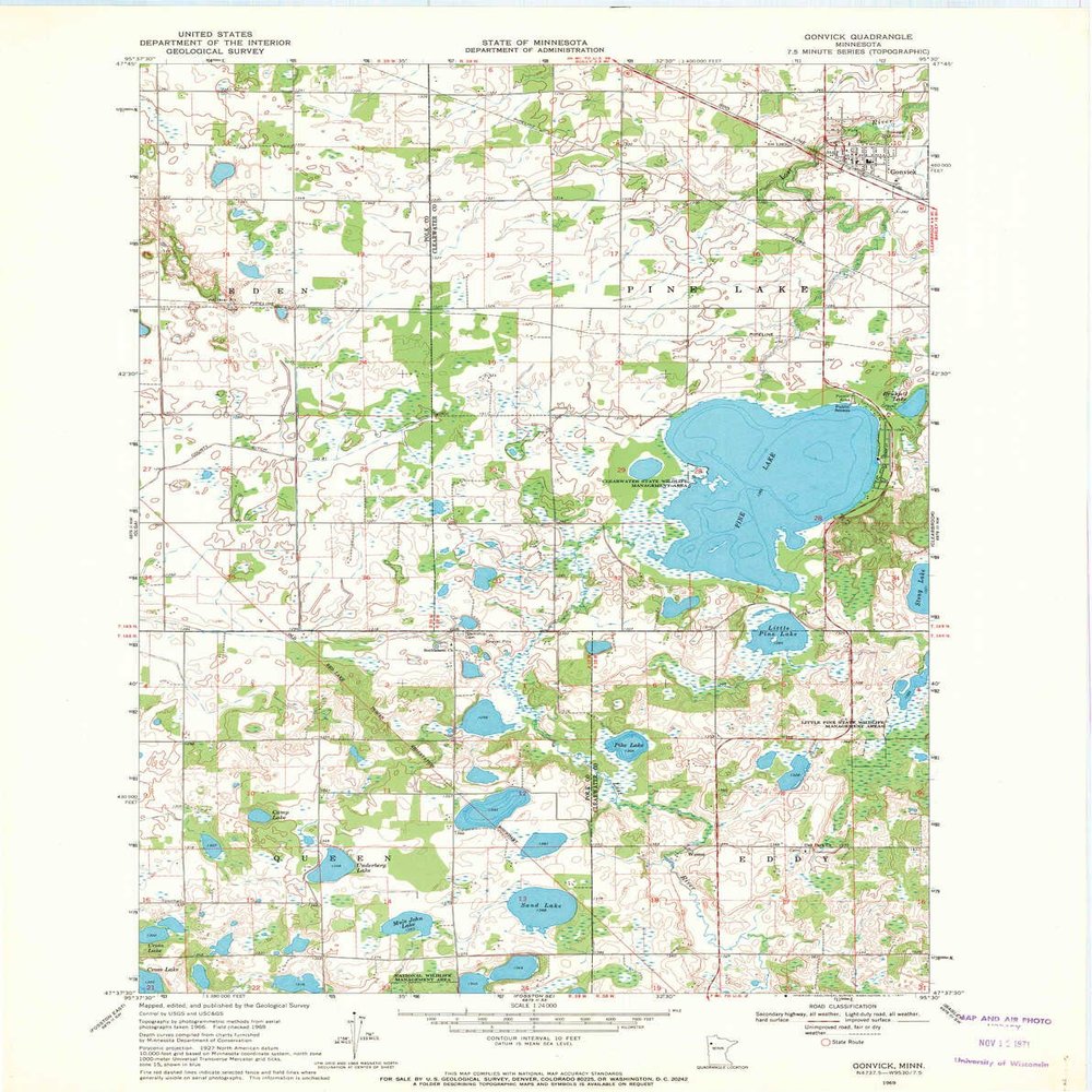 YellowMaps Gonvick MN topo map, 1:24000 Scale, 7.5 X 7.5 Minute, Historical, 1969, Updated 1971, 27.23 x 21.53 in - Polypropylene