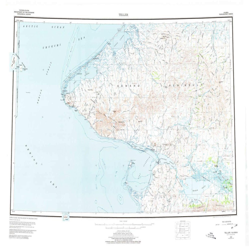 Teller AK topo map, 1:250000 Scale, 1 X 4 Degree, Historical, 1950, Updated 1974, 23.2 x 33.7 in - Polypropylene
