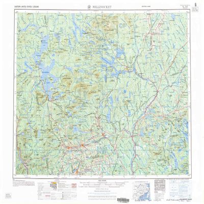 YellowMaps Millinocket ME topo map, 1:250000 Scale, 1 X 2 Degree, Historical, 1960, Updated 1960, 22.1 x 29.3 in - Tyvek
