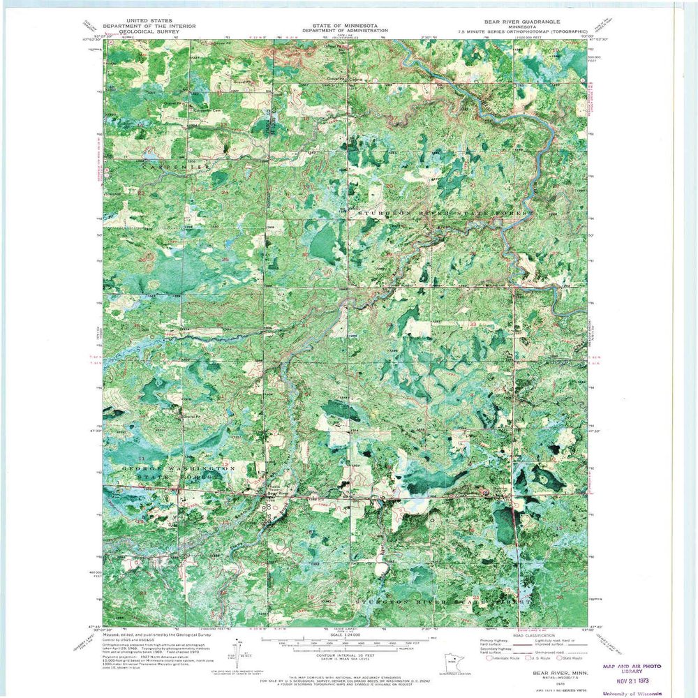 YellowMaps Bear River MN topo map, 1:24000 Scale, 7.5 X 7.5 Minute, Historical, 1970, Updated 1973, 27.23 x 21.53 in - Tyvek