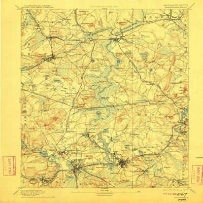YellowMaps Framingham MA topo map, 1:62500 Scale, 15 X 15 Minute, Historical, 1894, Updated 1911, 19.9 x 15.8 in - Tyvek
