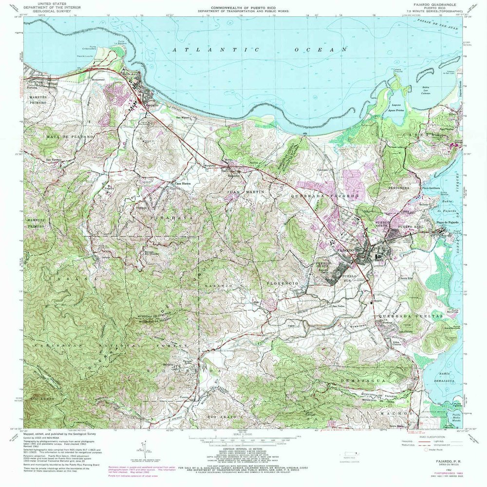 YellowMaps Fajardo PR topo map, 1:20000 Scale, 7.5 X 7.5 Minute, Historical, 1962, Updated 1989, 32.2 x 28.8 in - Polypropylene