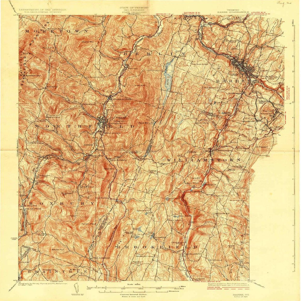 YellowMaps Barre VT topo map, 1:62500 Scale, 15 X 15 Minute, Historical, 1924, 19.8 x 16.5 in - Polypropylene