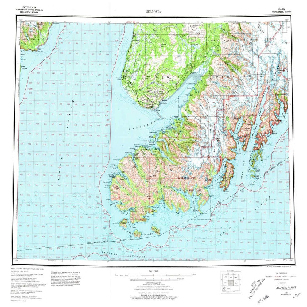 Seldovia AK topo map, 1:250000 Scale, 1 X 3 Degree, Historical, 1963, Updated 1981, 22.7 x 30.4 in - Tyvek