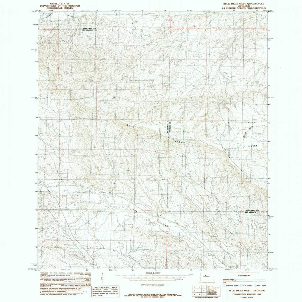 YellowMaps Blue Mesa West WY topo map, 1:24000 Scale, 7.5 X 7.5 Minute, Historical, 1985, Updated 1985, 26.7 x 21.6 in - Polypropylene