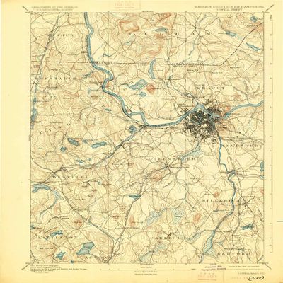 Lowell MA topo map, 1:62500 Scale, 15 X 15 Minute, Historical, 1893, Updated 1925, 19.7 x 15.7 in - Polypropylene