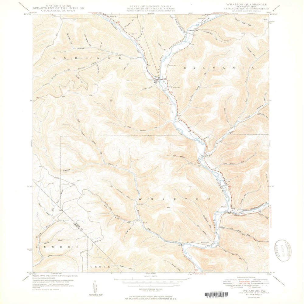 YellowMaps Wharton PA topo map, 1:24000 Scale, 7.5 X 7.5 Minute, Historical, 1950, 26.8 x 22 in - Tyvek