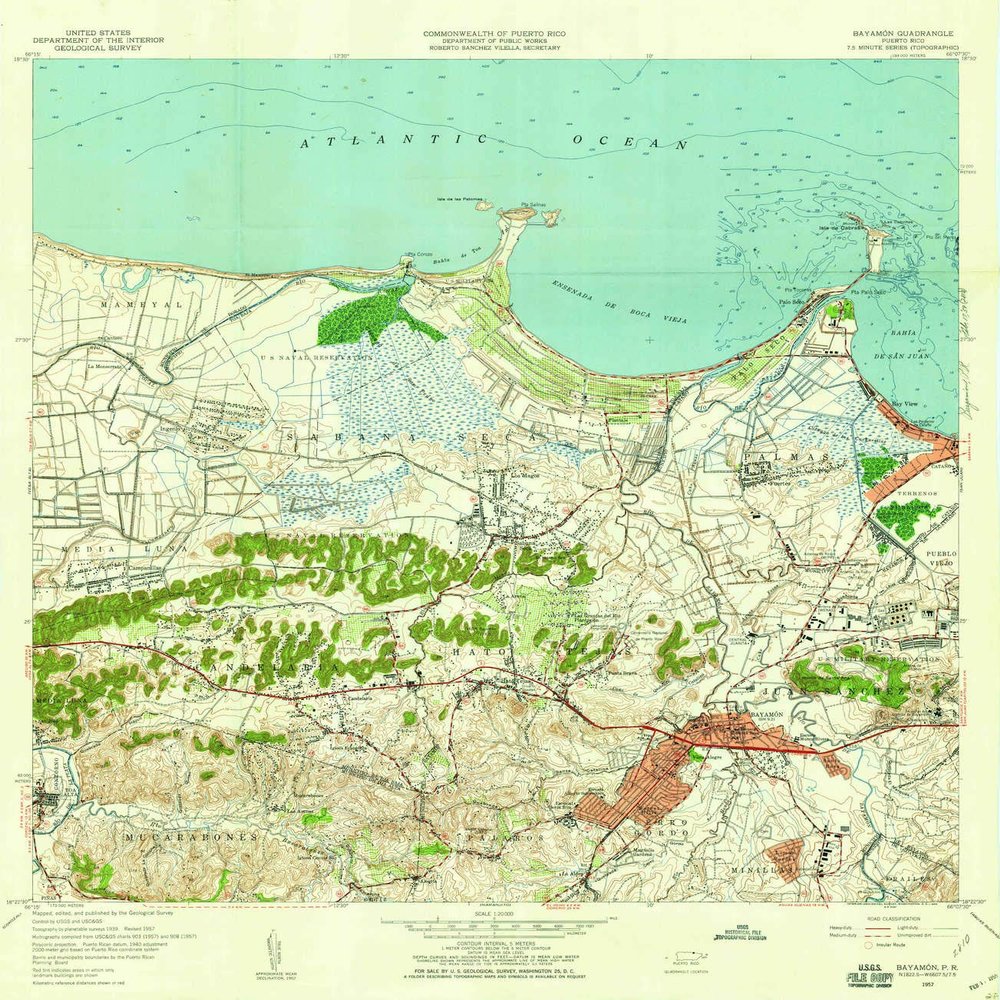 YellowMaps Bayamon PR topo map, 1:20000 Scale, 7.5 X 7.5 Minute, Historical, 1957, Updated 1959, 32.3 x 28.1 in - Tyvek