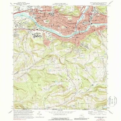 YellowMaps Binghamton West NY topo map, 1:24000 Scale, 7.5 X 7.5 Minute, Historical, 1968, Updated 1988, 26.9 x 22 in - Polypropylene