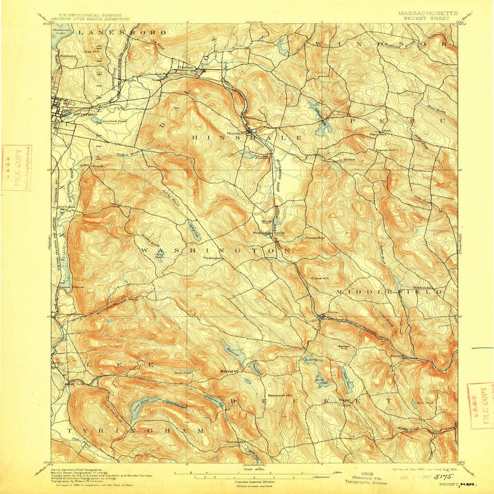 YellowMaps Becket MA topo map, 1:62500 Scale, 15 X 15 Minute, Historical, 1897, Updated 1915, 19.7 x 15.8 in - Polypropylene