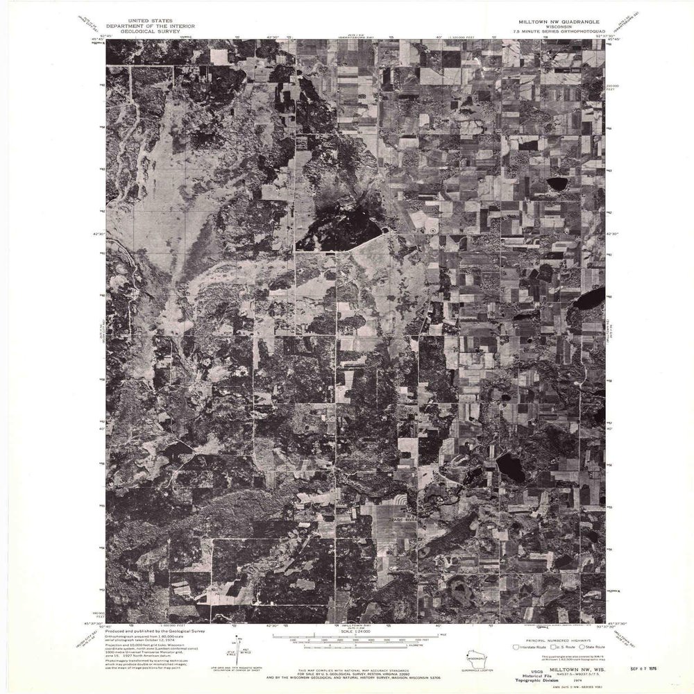 YellowMaps Milltown NW WI topo map, 1:24000 Scale, 7.5 X 7.5 Minute, Historical, 1974, Updated 1976, 27.06 x 22.18 in - Polypropylene