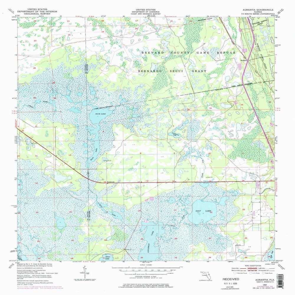YellowMaps Aurantia FL topo map, 1:24000 Scale, 7.5 X 7.5 Minute, Historical, 1950, Updated 1977, 27.5 x 23 in - Tyvek