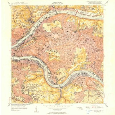 YellowMaps Pittsburg East PA topo map, 1:24000 Scale, 7.5 X 7.5 Minute, Historical, 1951, 26.74 x 21.81 in - Polypropylene