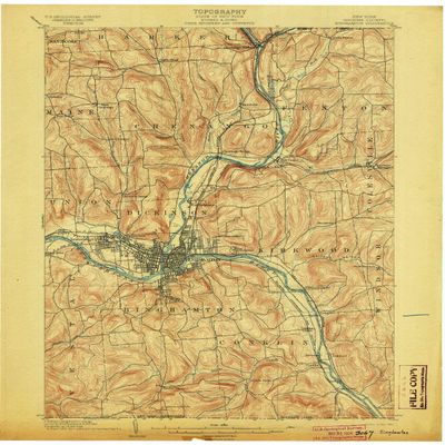 YellowMaps Binghamton NY topo map, 1:62500 Scale, 15 X 15 Minute, Historical, 1904, 20.1 x 16.6 in - Polypropylene